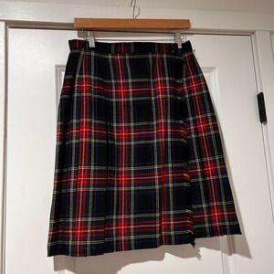 NWT Vintage Halston Tartan Plaid Knee Length Skirt Women's 14 Navy Red Heritage